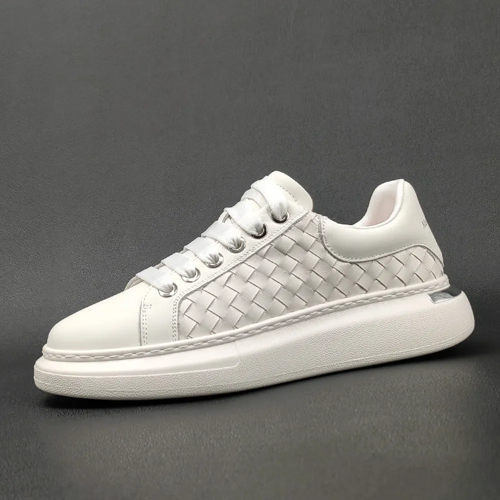 Men Fashion Plaited Leather Casual Sneakers