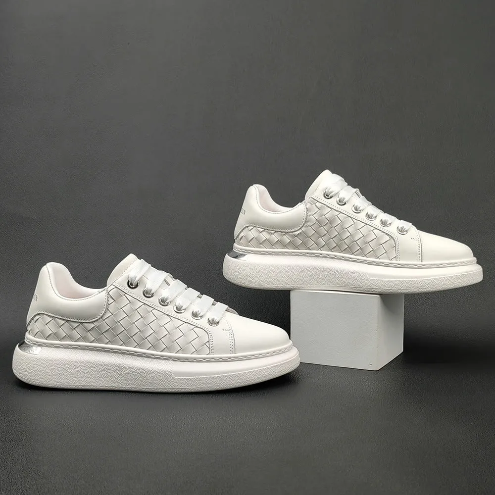 Men Fashion Plaited Leather Casual Sneakers
