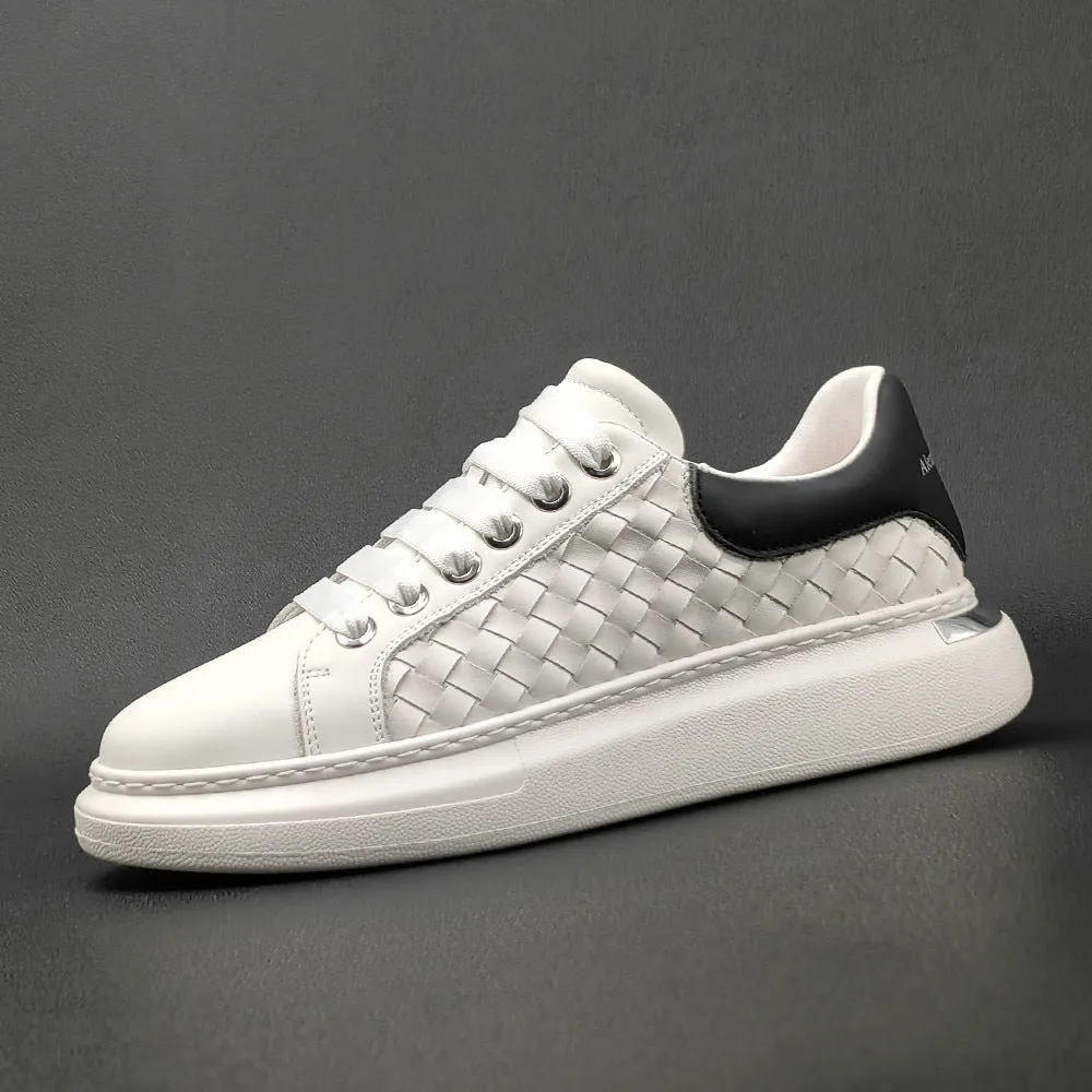 Men Fashion Plaited Leather Casual Sneakers