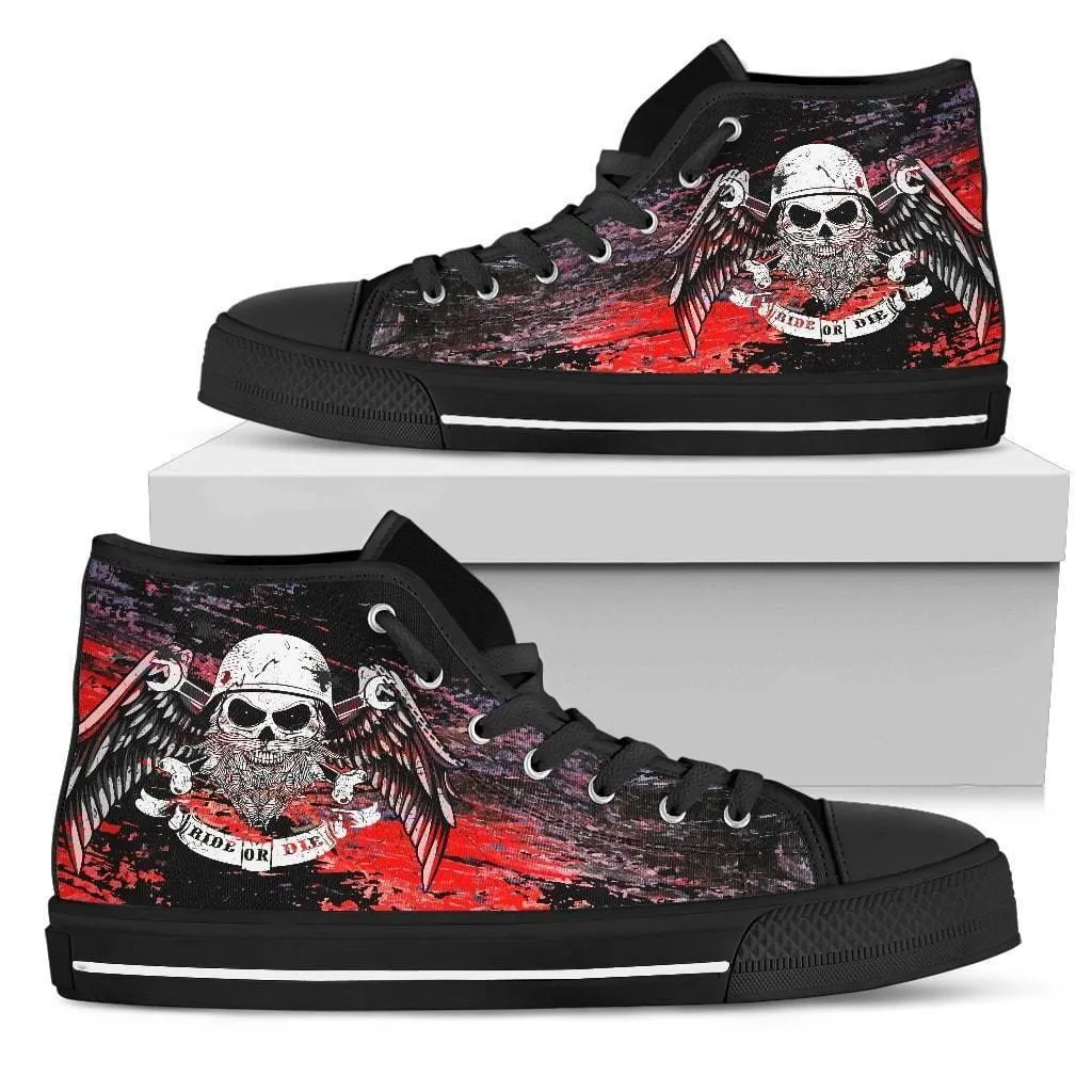 Men's Angel Skull High Top Canvas Shoes, Black