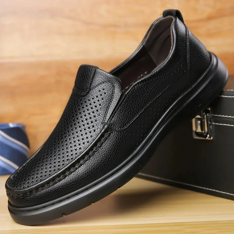Mesh Breathable Dress Leather Men Shoes Summer Slip On Loafers