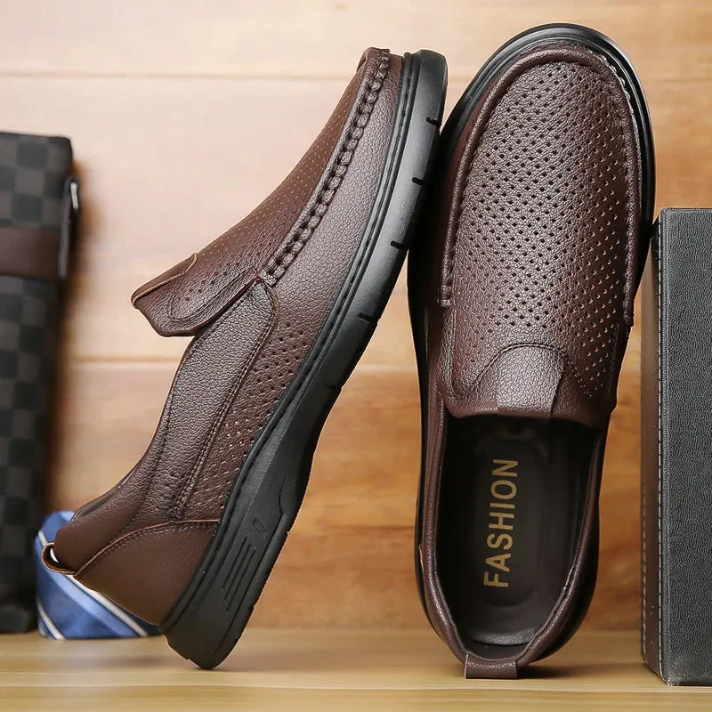 Mesh Breathable Dress Leather Men Shoes Summer Slip On Loafers