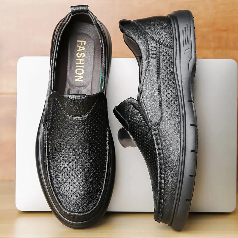 Mesh Breathable Dress Leather Men Shoes Summer Slip On Loafers