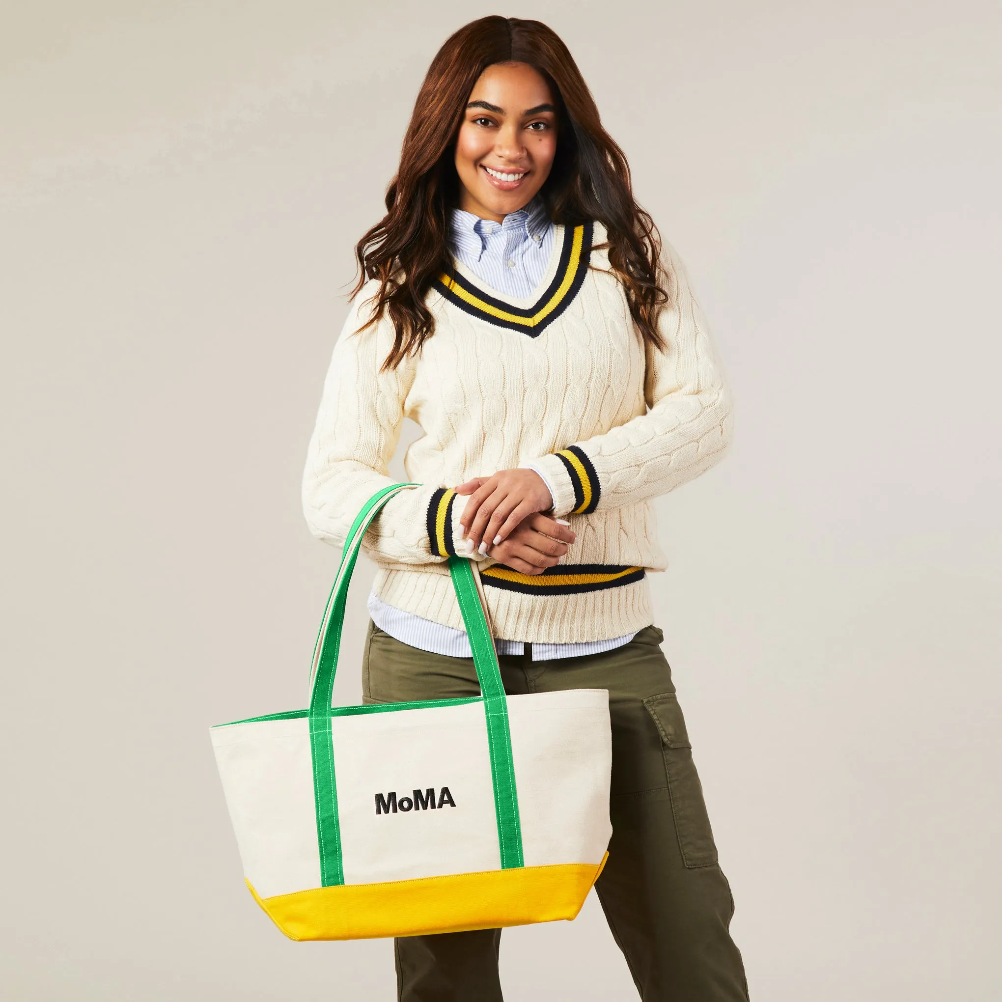 MoMA Baggu Heavyweight Canvas Tote - Green/ Yellow