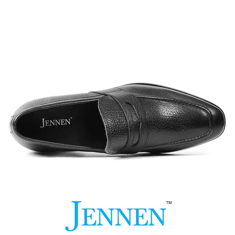 Mr. Deaton 7cm | 2.8 inches Black Leather Slip On Height-Boosting Shoes