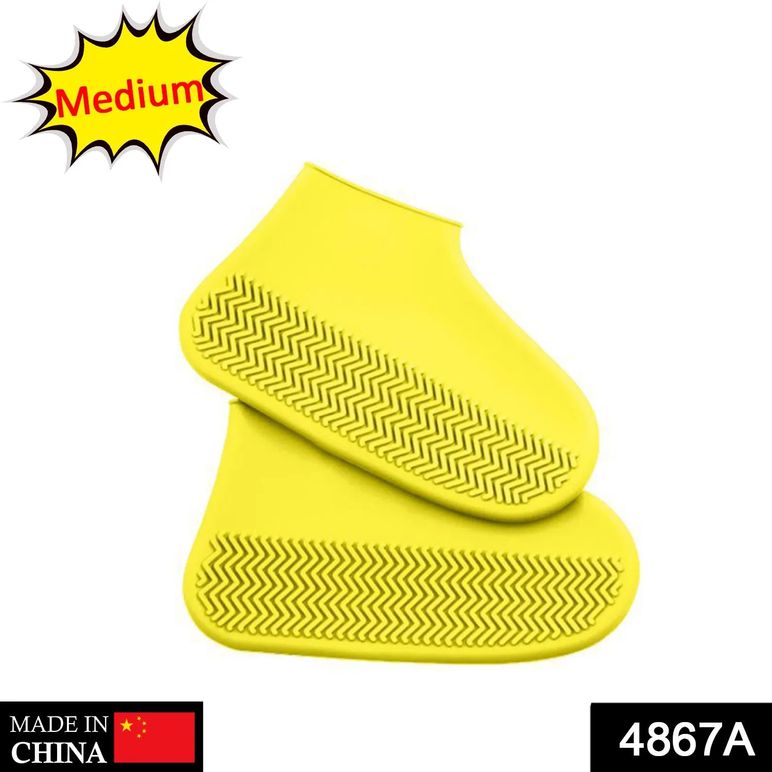 NON-SLIP SILICONE RAIN REUSABLE ANTI SKID WATERPROOF FORDABLE BOOT SHOE COVER (MEDIUM/ Mix Color)