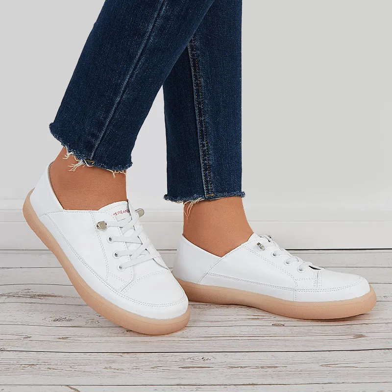 Sohiwoo  Comfy Casual Walking Shoes Lace Up Flat Heel Sneakers
