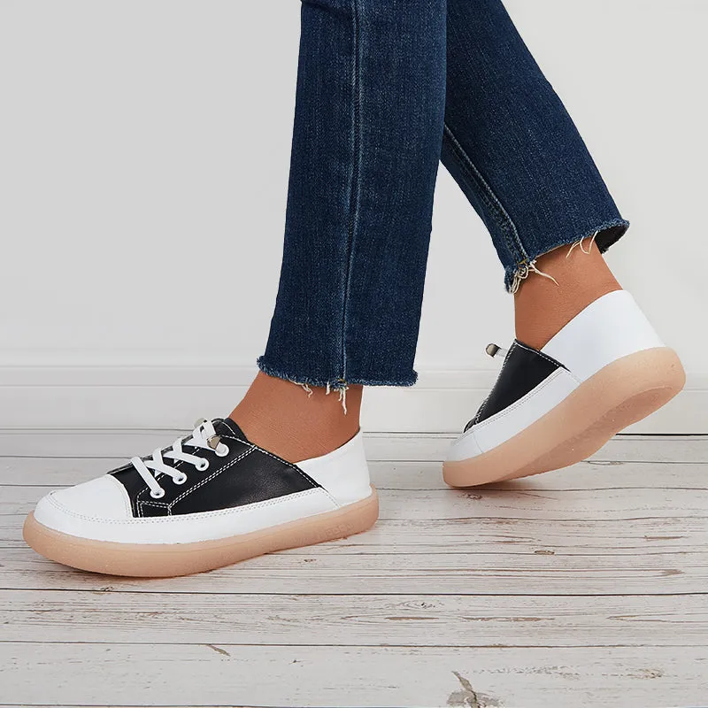 Sohiwoo  Comfy Casual Walking Shoes Lace Up Flat Heel Sneakers
