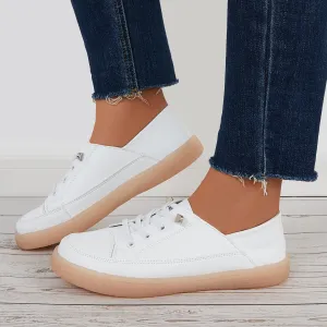 Sohiwoo  Comfy Casual Walking Shoes Lace Up Flat Heel Sneakers