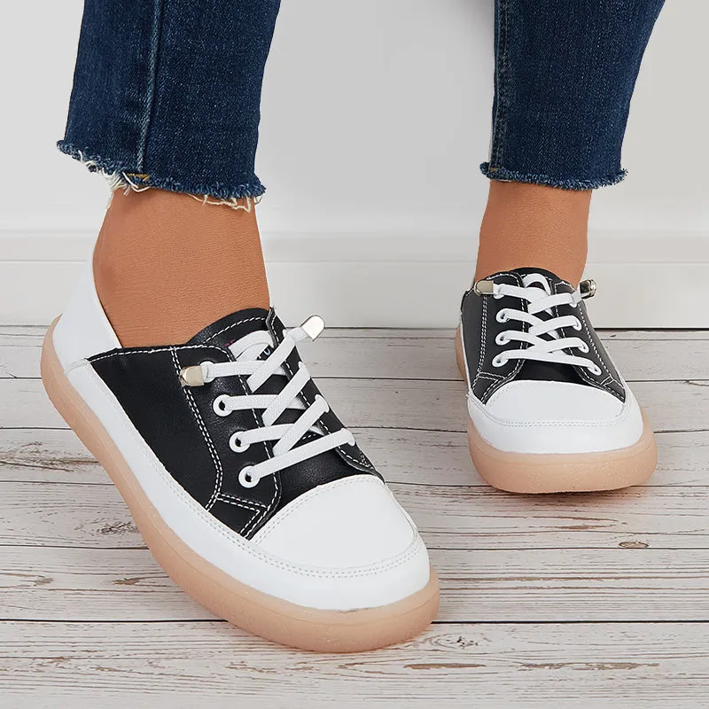 Sohiwoo  Comfy Casual Walking Shoes Lace Up Flat Heel Sneakers