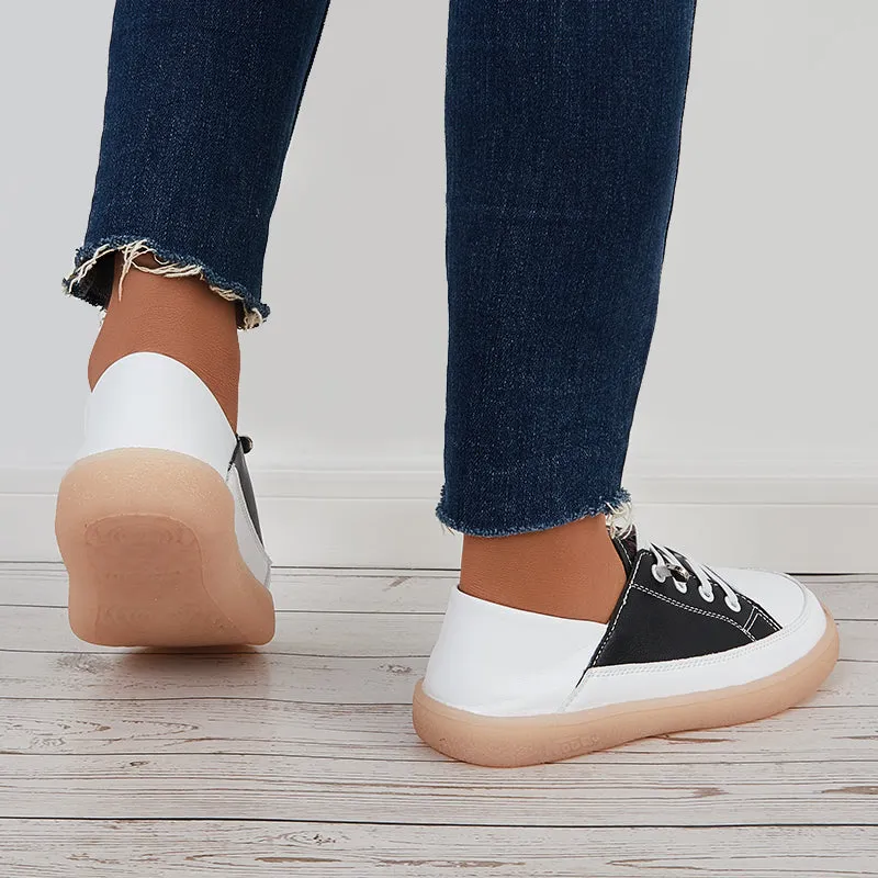 Sohiwoo  Comfy Casual Walking Shoes Lace Up Flat Heel Sneakers