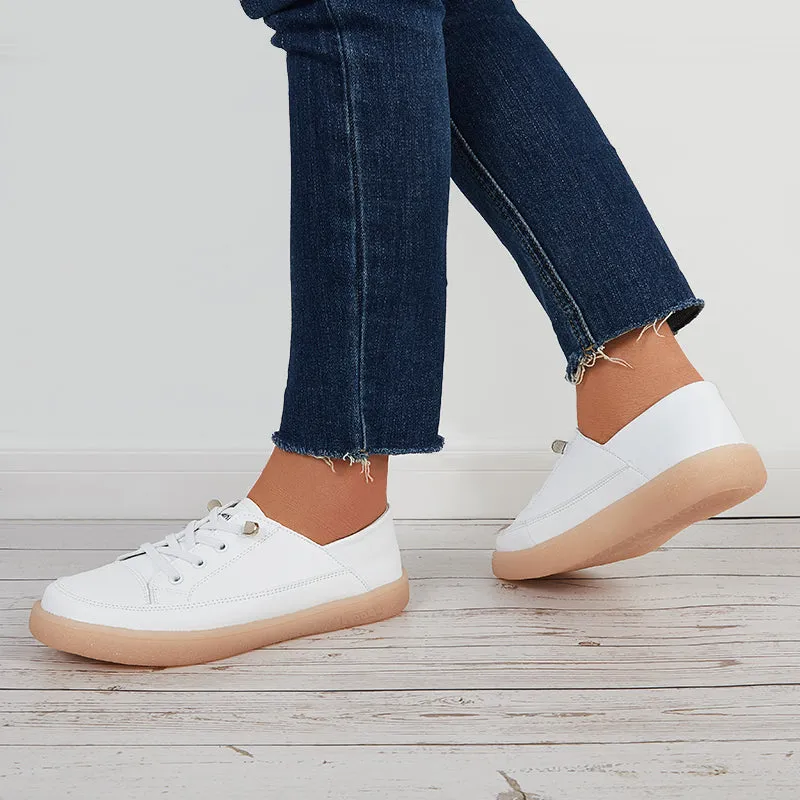 Sohiwoo  Comfy Casual Walking Shoes Lace Up Flat Heel Sneakers