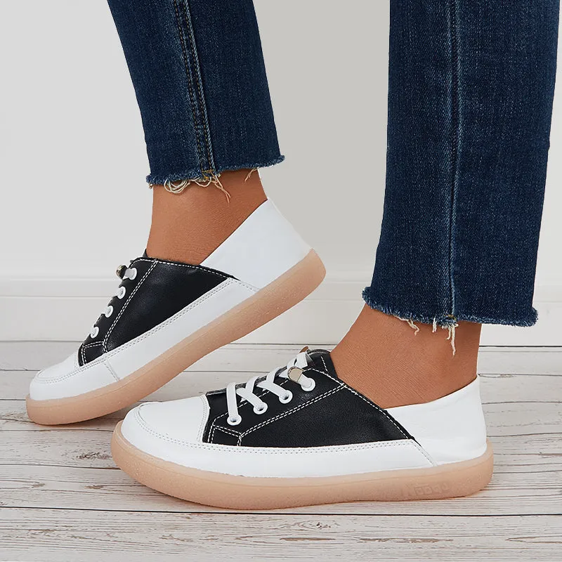 Sohiwoo  Comfy Casual Walking Shoes Lace Up Flat Heel Sneakers