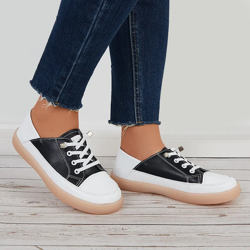 Sohiwoo  Comfy Casual Walking Shoes Lace Up Flat Heel Sneakers