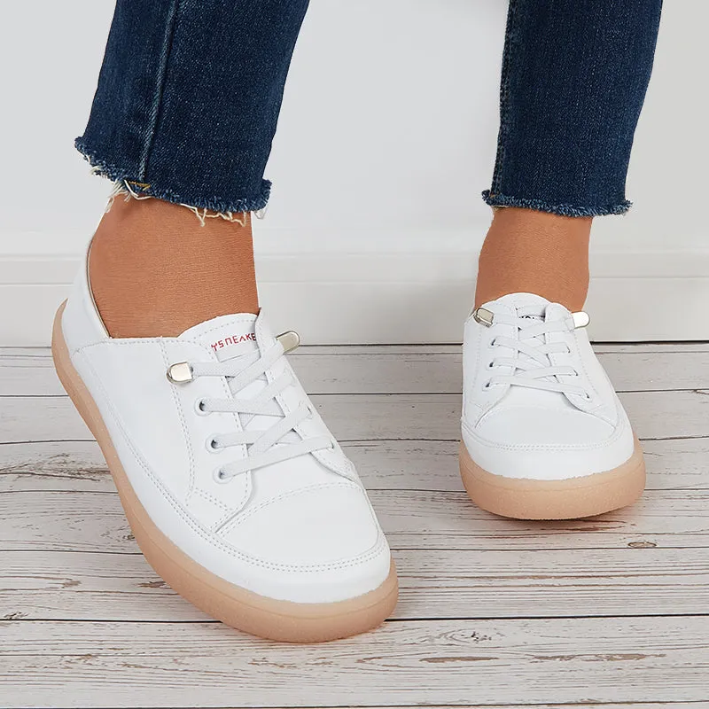Sohiwoo  Comfy Casual Walking Shoes Lace Up Flat Heel Sneakers