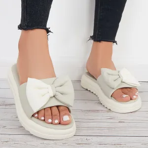 Sohiwoo Women Bowknot Platform Slide Sandals Thick Sole Slippers
