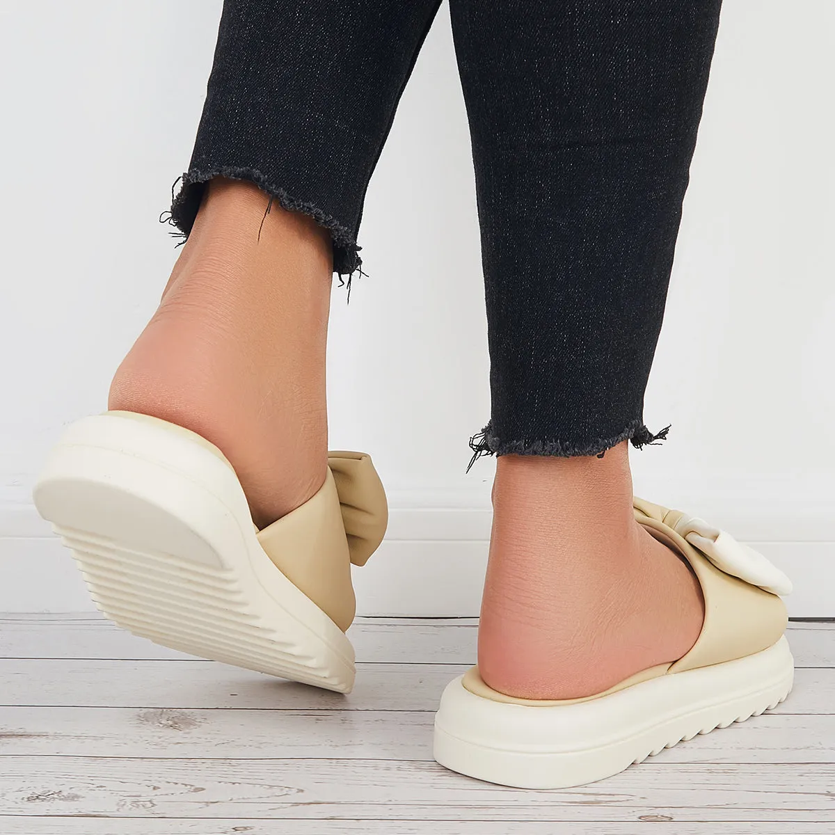 Sohiwoo Women Bowknot Platform Slide Sandals Thick Sole Slippers