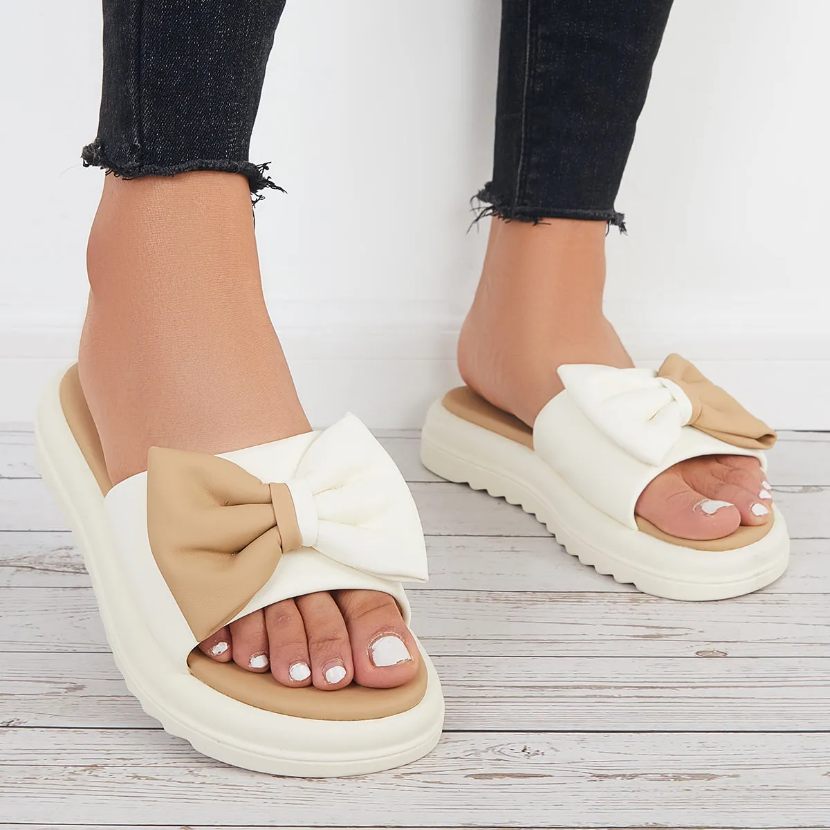 Sohiwoo Women Bowknot Platform Slide Sandals Thick Sole Slippers
