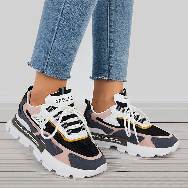 Sohiwoo  Women Lace Up Chunky Sneakers Casual Platform Walking Shoes