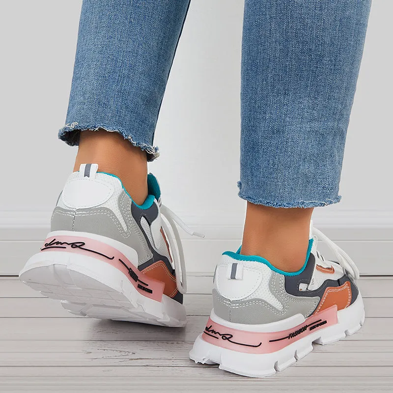 Sohiwoo  Women Lace Up Chunky Sneakers Casual Platform Walking Shoes
