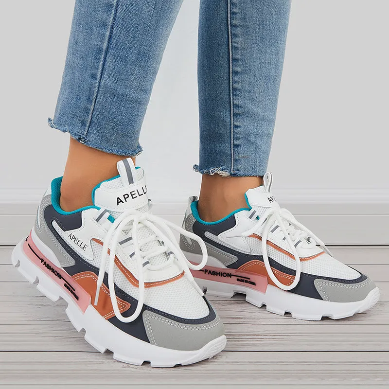 Sohiwoo  Women Lace Up Chunky Sneakers Casual Platform Walking Shoes