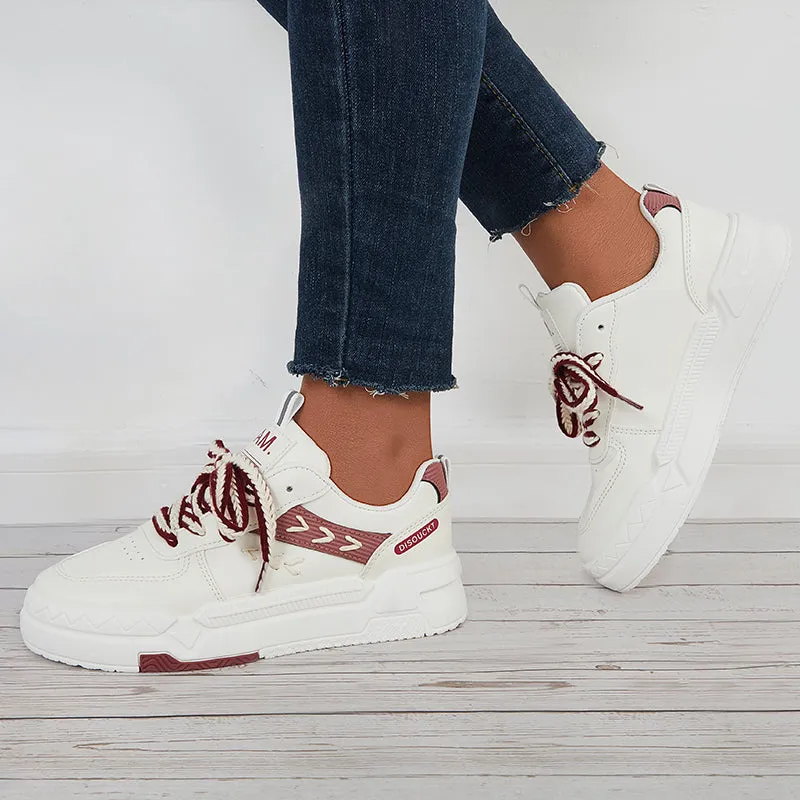 Sohiwoo  Women Lace Up Chunky Sneakers Casual Platform White Shoes