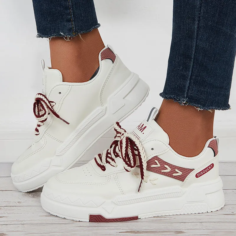 Sohiwoo  Women Lace Up Chunky Sneakers Casual Platform White Shoes