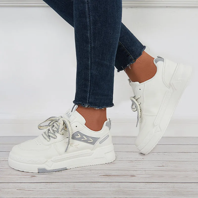 Sohiwoo  Women Lace Up Chunky Sneakers Casual Platform White Shoes