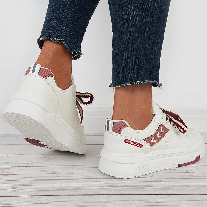 Sohiwoo  Women Lace Up Chunky Sneakers Casual Platform White Shoes
