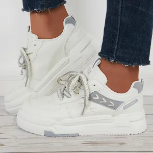 Sohiwoo  Women Lace Up Chunky Sneakers Casual Platform White Shoes