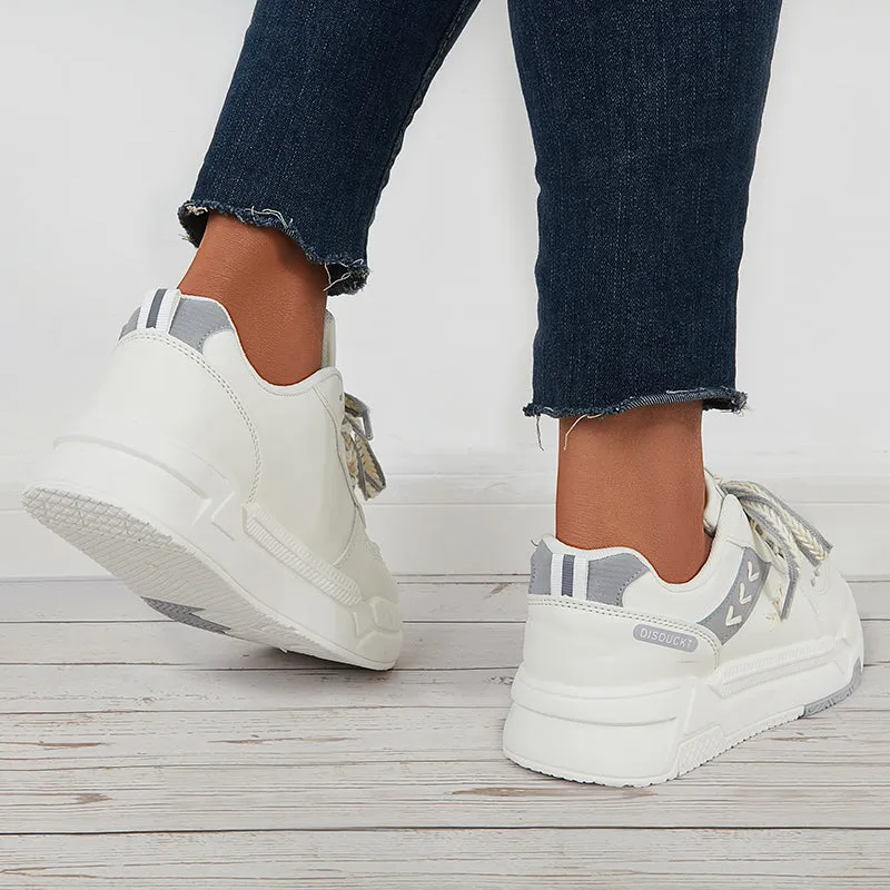 Sohiwoo  Women Lace Up Chunky Sneakers Casual Platform White Shoes