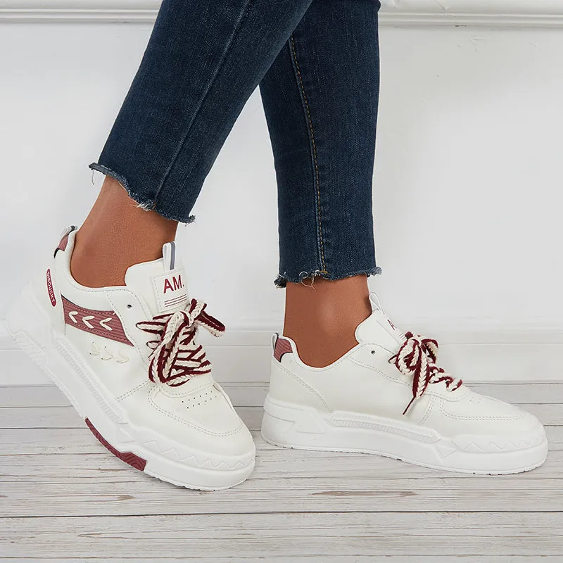 Sohiwoo  Women Lace Up Chunky Sneakers Casual Platform White Shoes