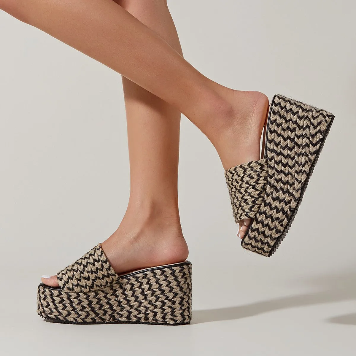 Sohiwoo Women Platform Espadrille Wedges Open Toe High Heel Slide Sandals