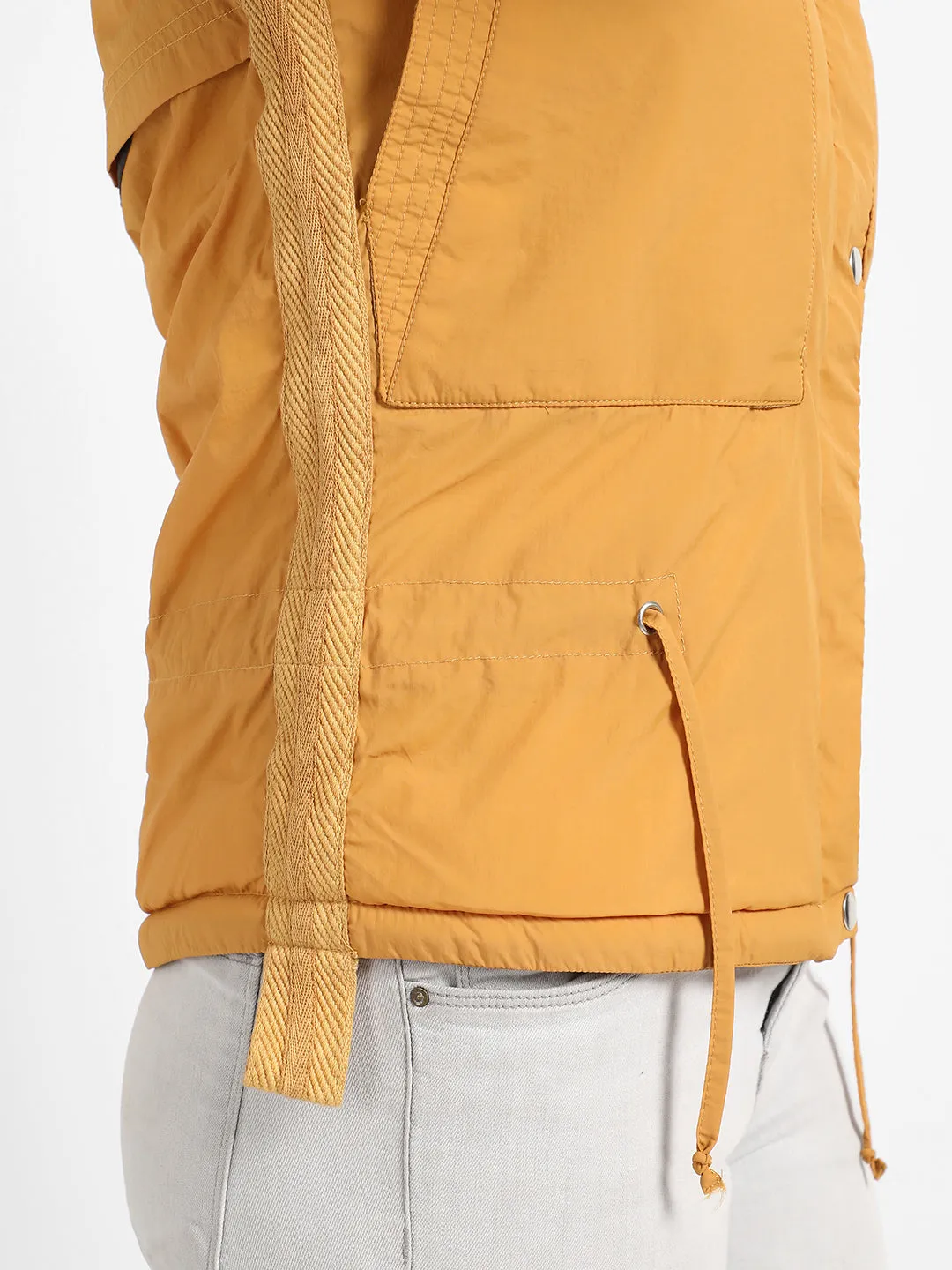 Solid Puffer Jacket With Tie-Up Details
