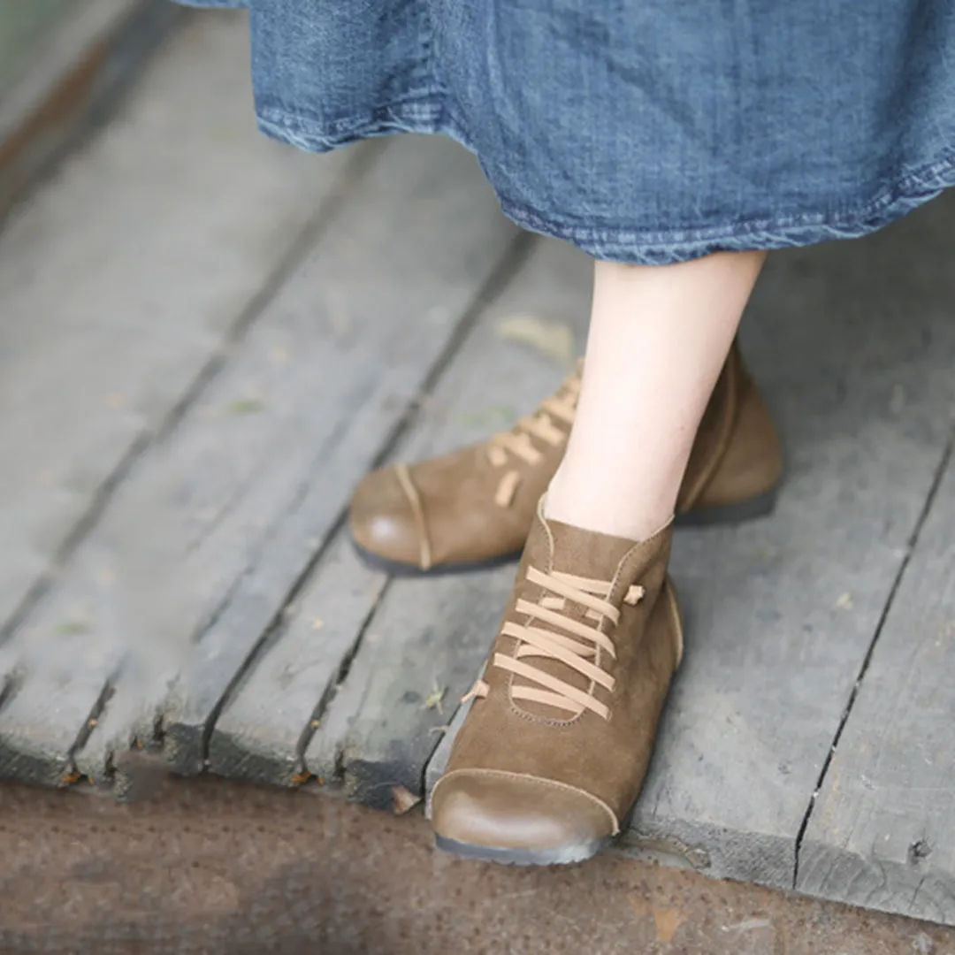 Square Toe Spliced Retro Leather Boots