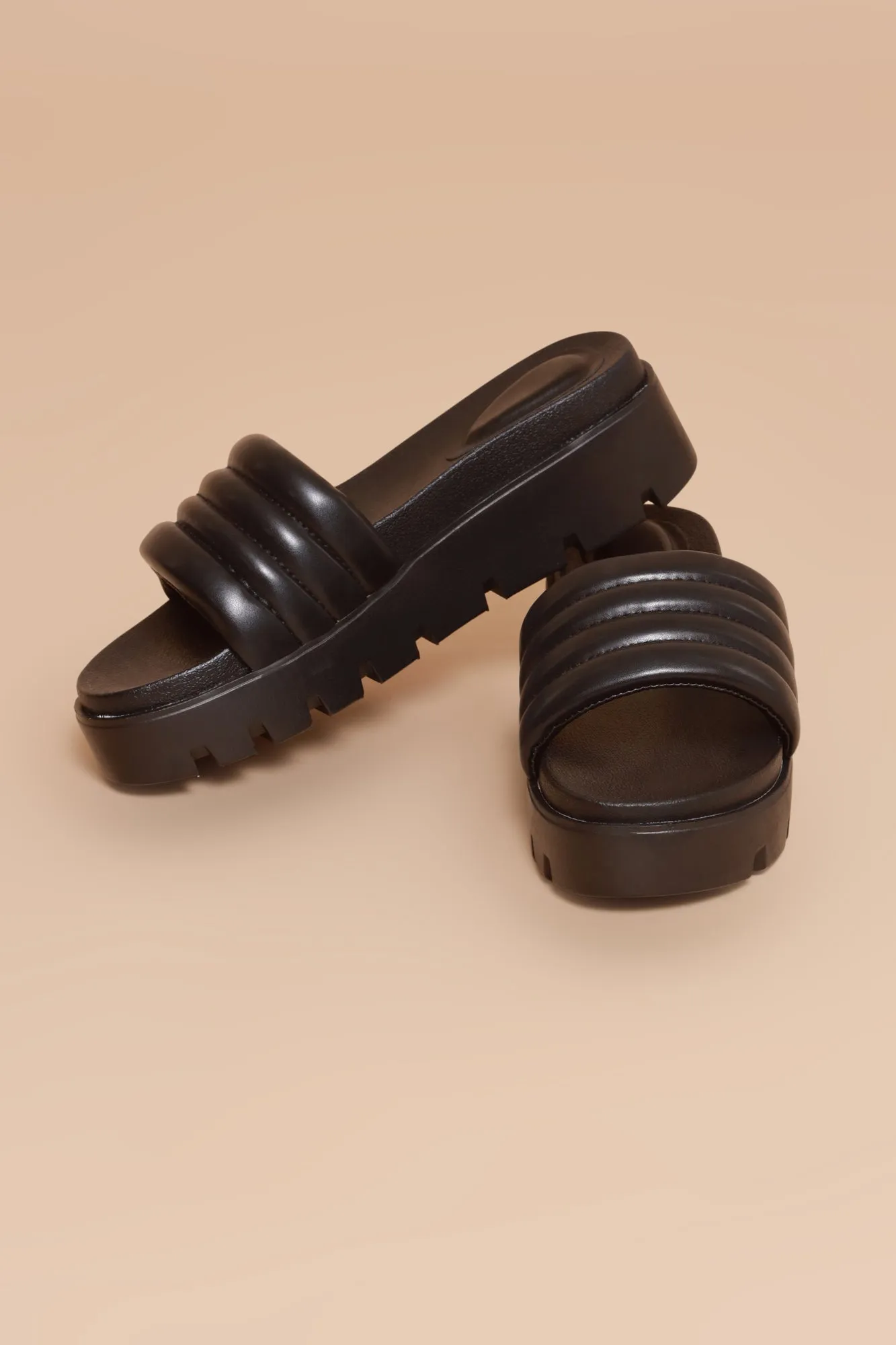 Time Is Running Out Open Toe Slides - Black