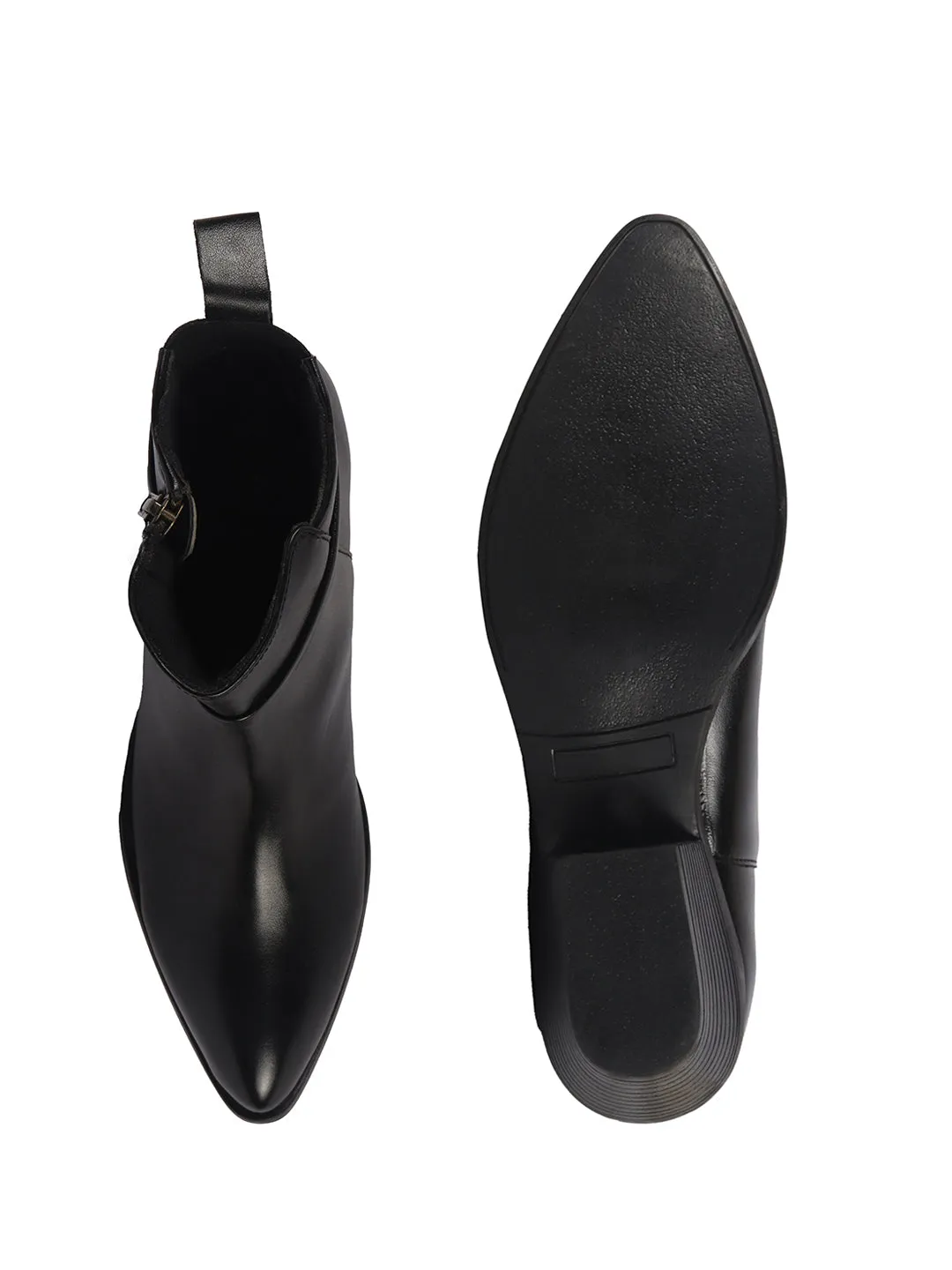 Women Black Mid Ankle Flared Heel Side Zipper Winter Boots|Dress Boot|Office Boot