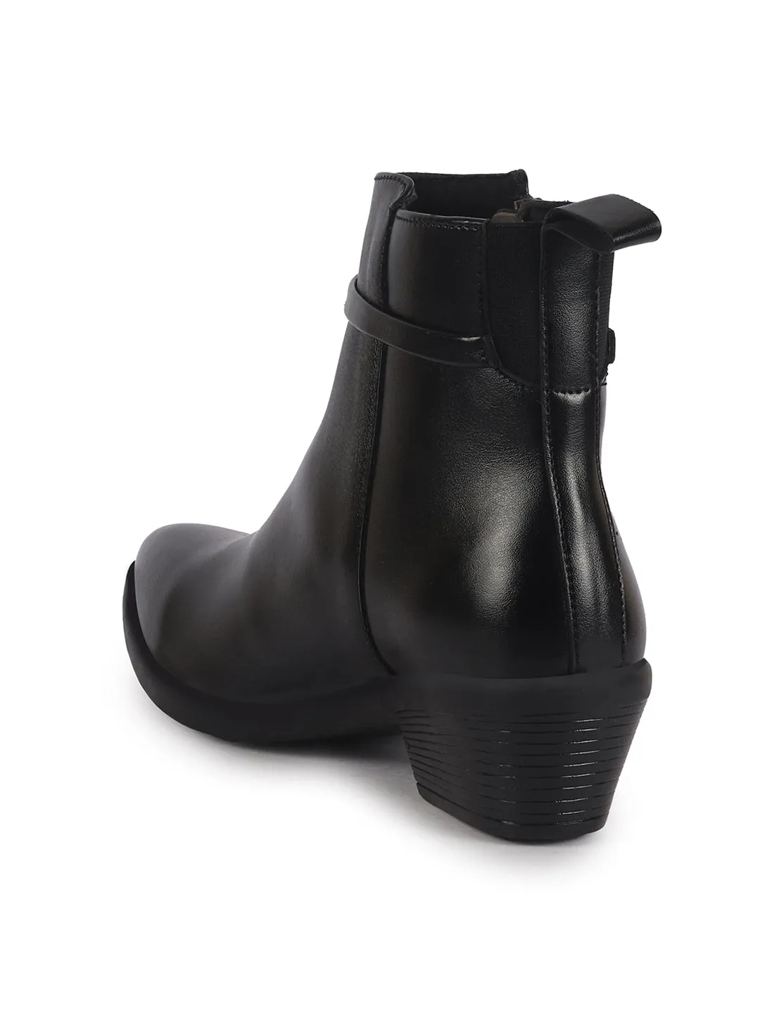 Women Black Mid Ankle Flared Heel Side Zipper Winter Boots|Dress Boot|Office Boot