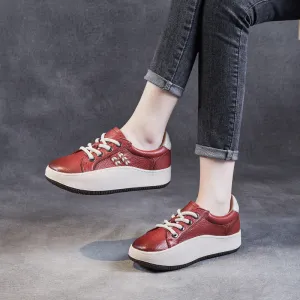 Women Casual Lace Up Cowhide Thick Soled Shoes