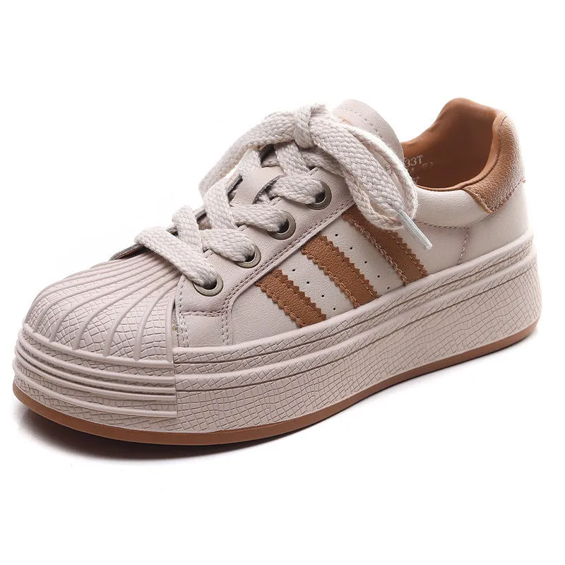 Women Fashion Leather Shell Toe Casual Sneakers