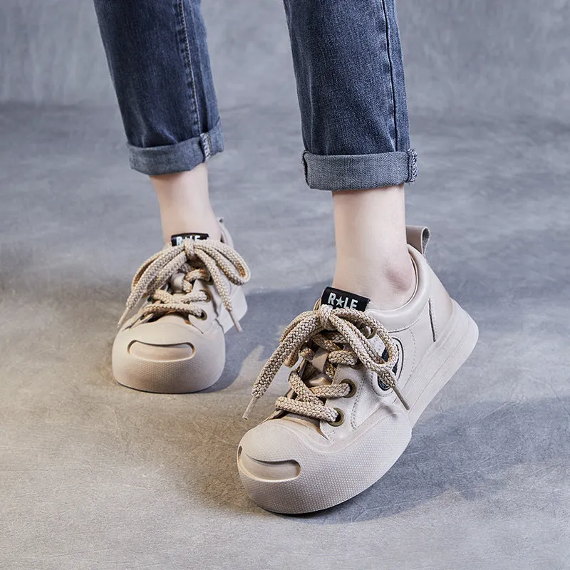 Women Leather Fashion Flat Casual Shoes