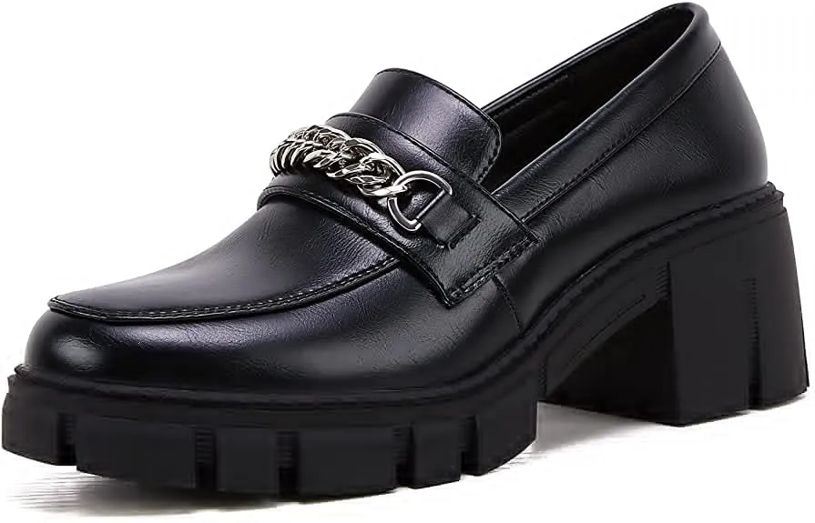Women Platform Loafers Slip on Chain Casual Loafers