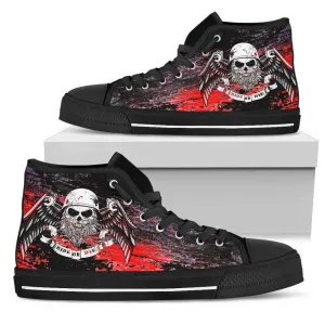 Women's Angel Skull High Top Canvas Shoes, Black