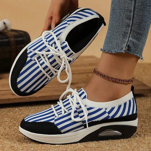 Women's Sports Fashion Line Color Matching Lace-Up Shoes 89974448C